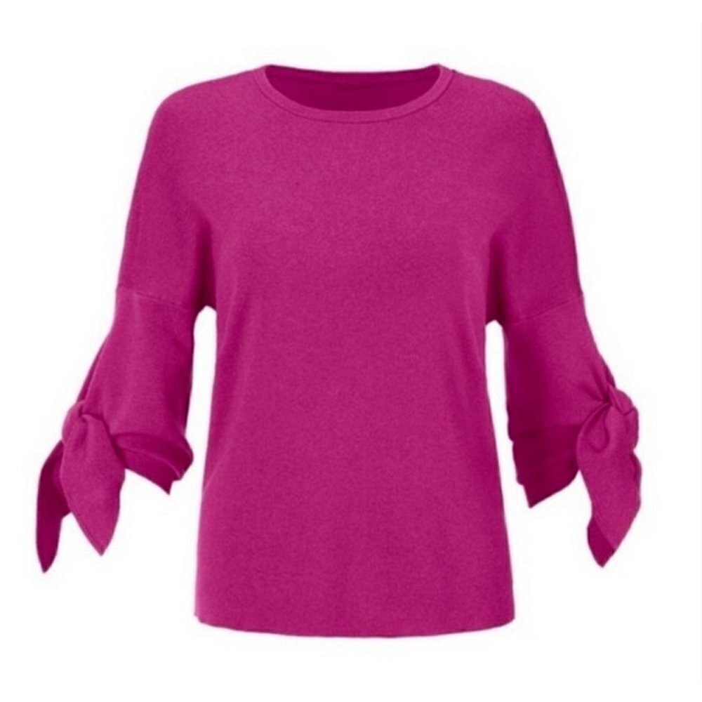 Cabi Tether Tie Pullover Sweater Size S Wide Sleeve Magenta Orchid Pink 3887